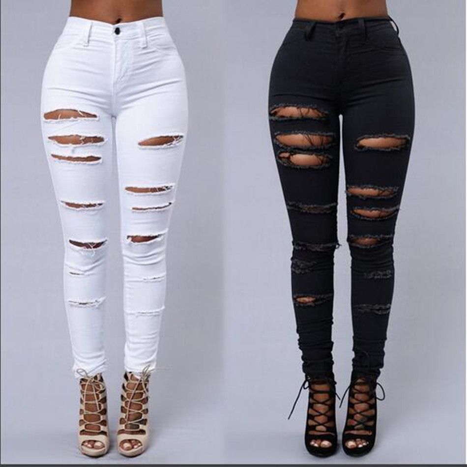 High Street Women Skinny Jeans Sexy Ripped Skin Tight Jeans Fashion Black  And White Pencil Denim Pants From Eason_factory, $12.36 | DHgate.Com