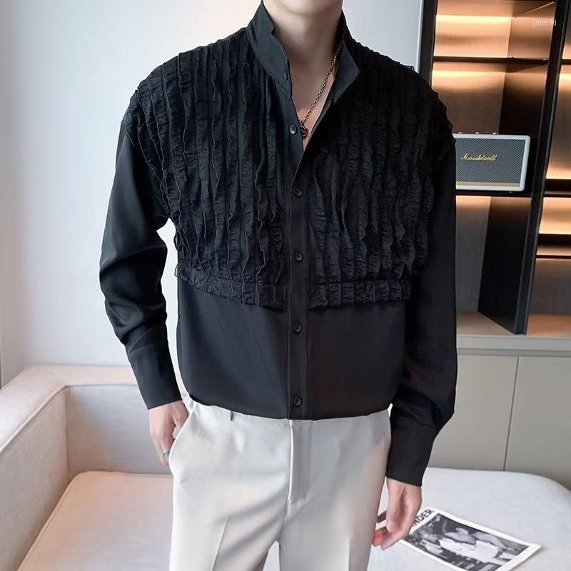 Mens Dress Shirts Autumn Black White Long Sleeve Shirt Men Slim Fashion  Social Mens Korean Pleated Formal M 3XL From Jinmiki, $22.51