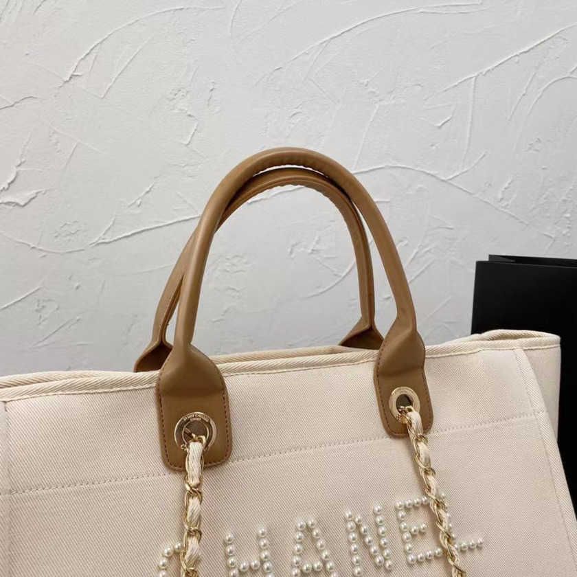 Luxury Womens Evening Ch Handbags Pearl Tote Canvas Beach Bag