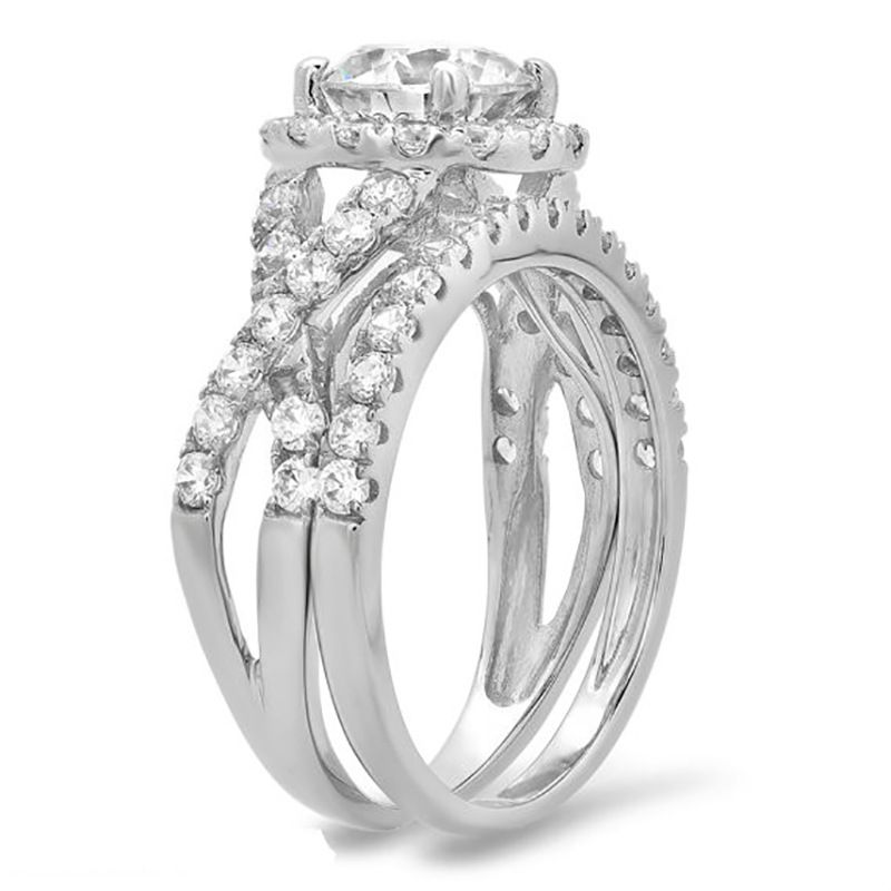 1.25 ct - Square Moissanite - Double Halo - Twisted Band - Vintage Inspired  - Pave - Wedding Ring Set in 18K White Gold over Silver 