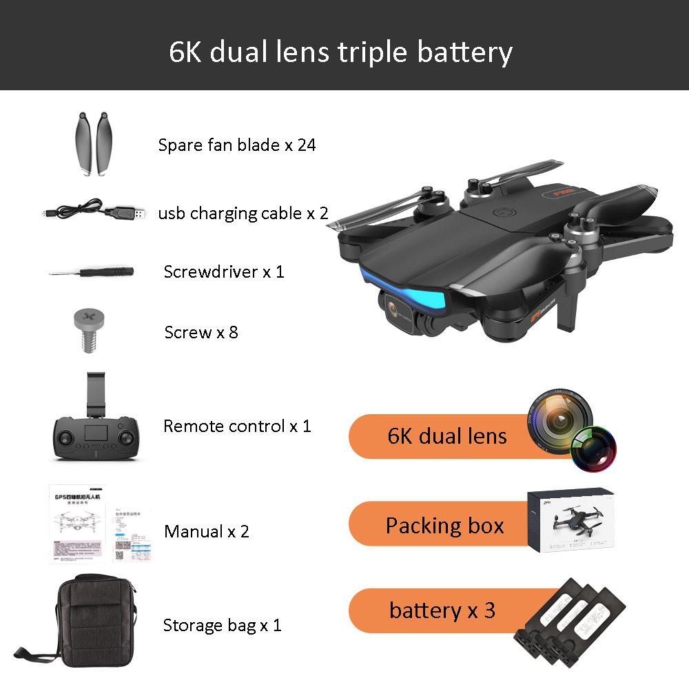 6k Batterías triples de gimbal de lente dual