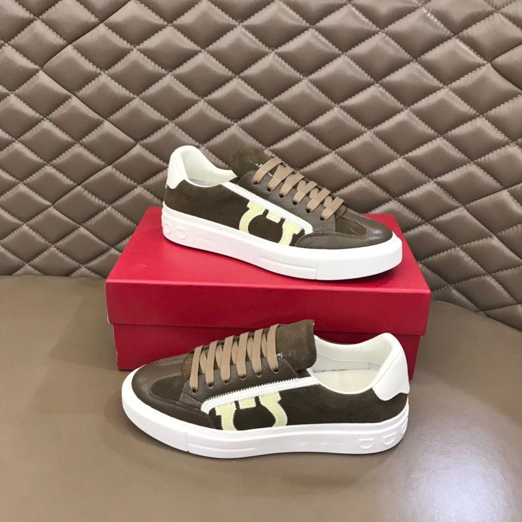 Sporty Meets Lace Up Gancini Sneaker Shoes Men Low Top Paneled Buffed