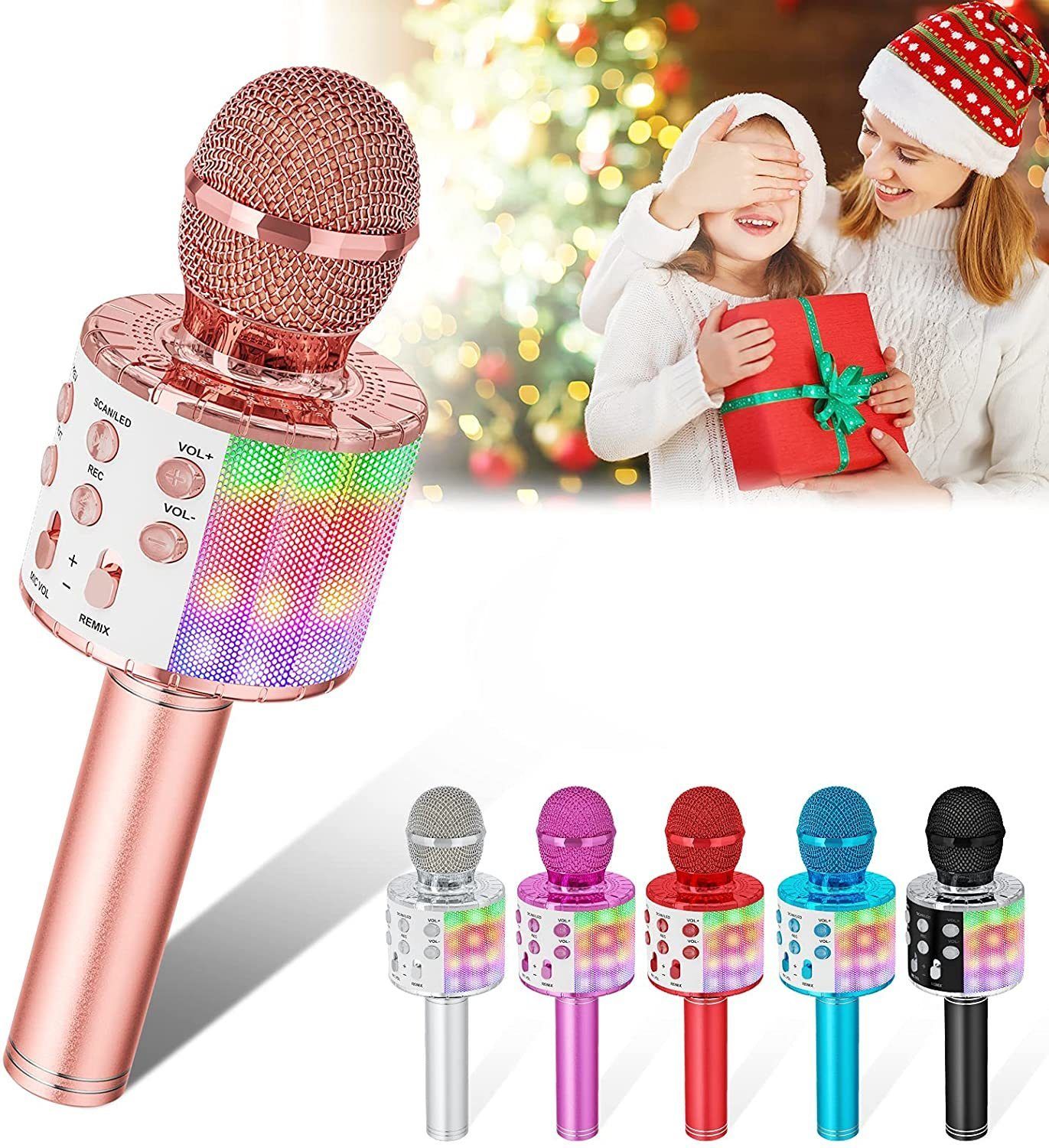 Voice Changing Karaoke Microphone for Kids Singing,5 in 1 Wireless  Bluetooth Microphone with LED Lights Karaoke Machine Portable Mic Speaker  Player