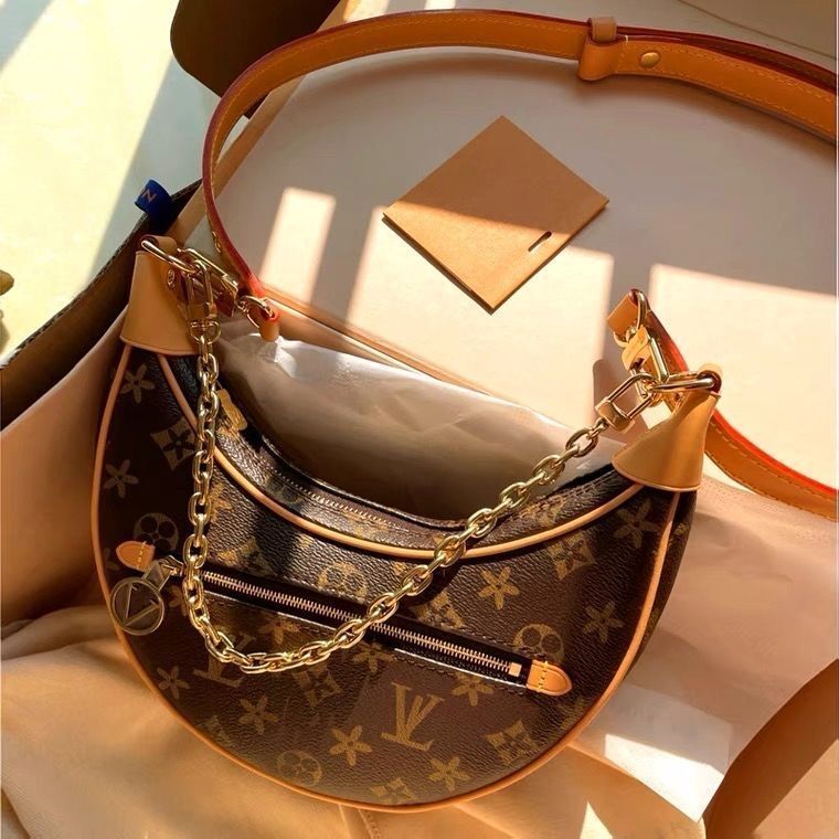 Louis Vuitton Monogram Canvas Loop Gold Chain Medium Moon Bag