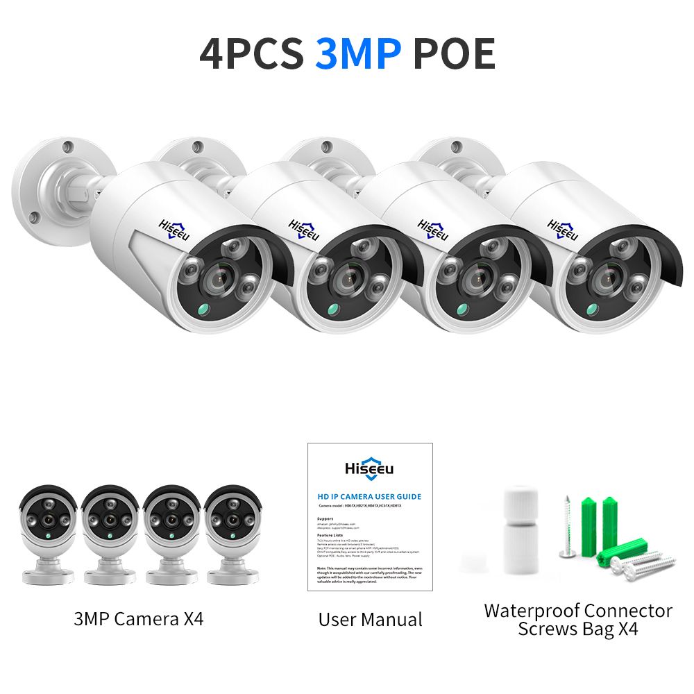 4PCS 3MP POE-3,6 MM