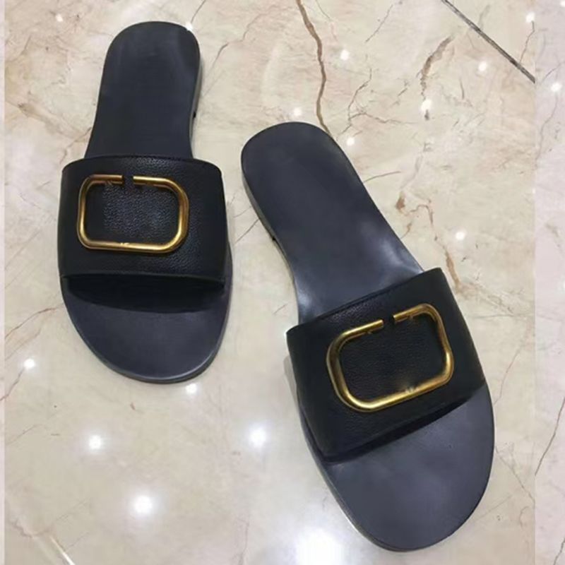 Black V-knopje slippers