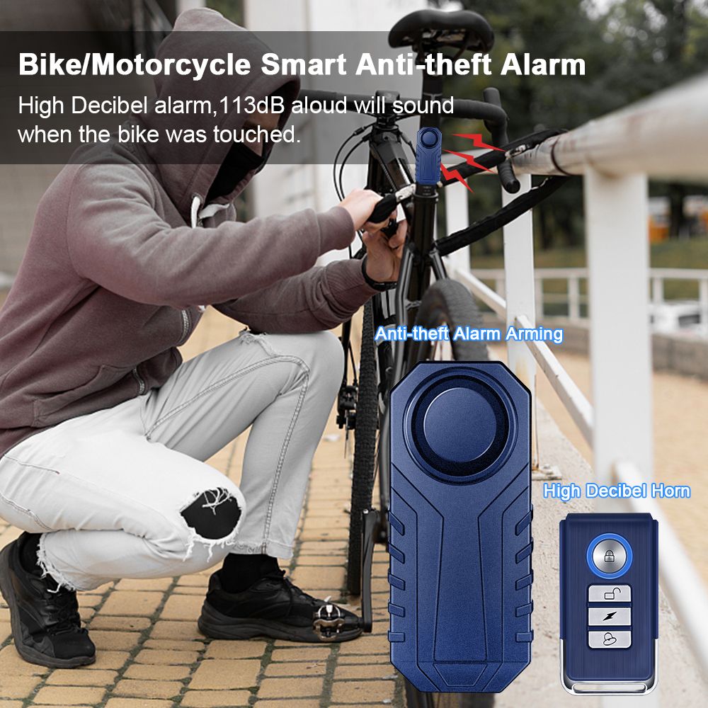 wsdcam 113dB Bike Alarm Wireless Vibration Motion Sensor Waterproof  Motorcycle Alarm with Remote