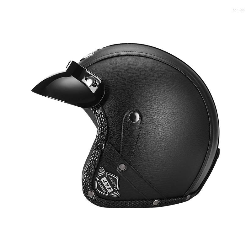 Motorcycle Helmets JYT Men Women Vintage PU Leather Open Face Helmet