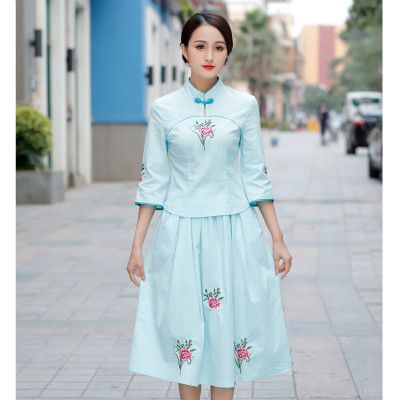 Lichtblauwe qipao set s