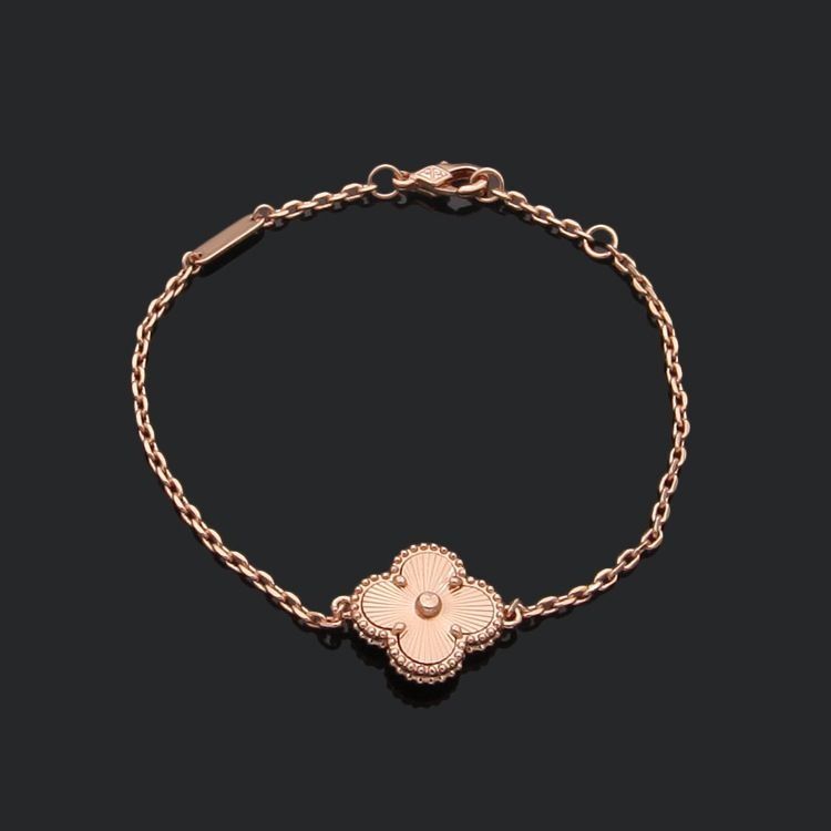 Pulseira de folha de trevo de ouro rosa rosa