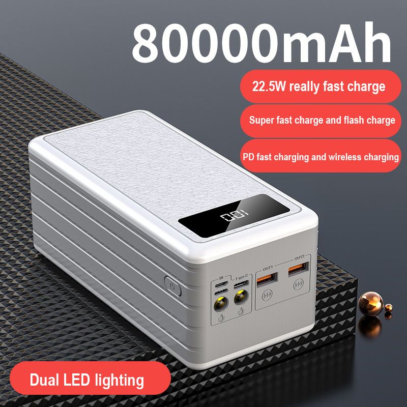 Power Bank 80000mAh Fast Charging Outdoor Powerbank for Xiaomi Mobile Phone External Battery Wireless Charging Auxiliary Battery
