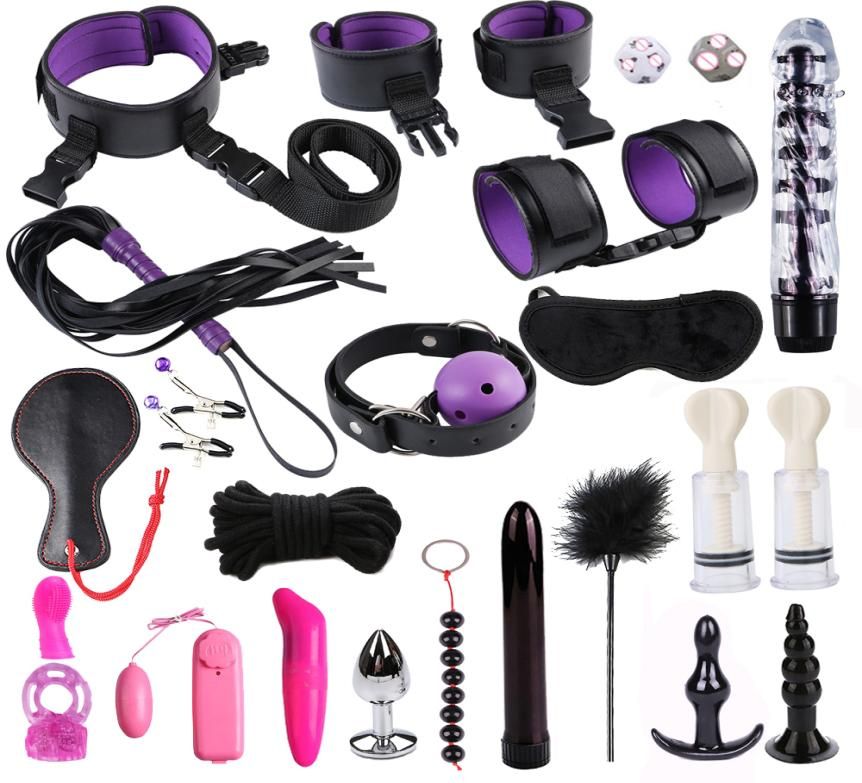 1 set 10 pcs set of ladies' leather pink bondage kit BDSM kits mouth plug  nipple clip for fun sex toys