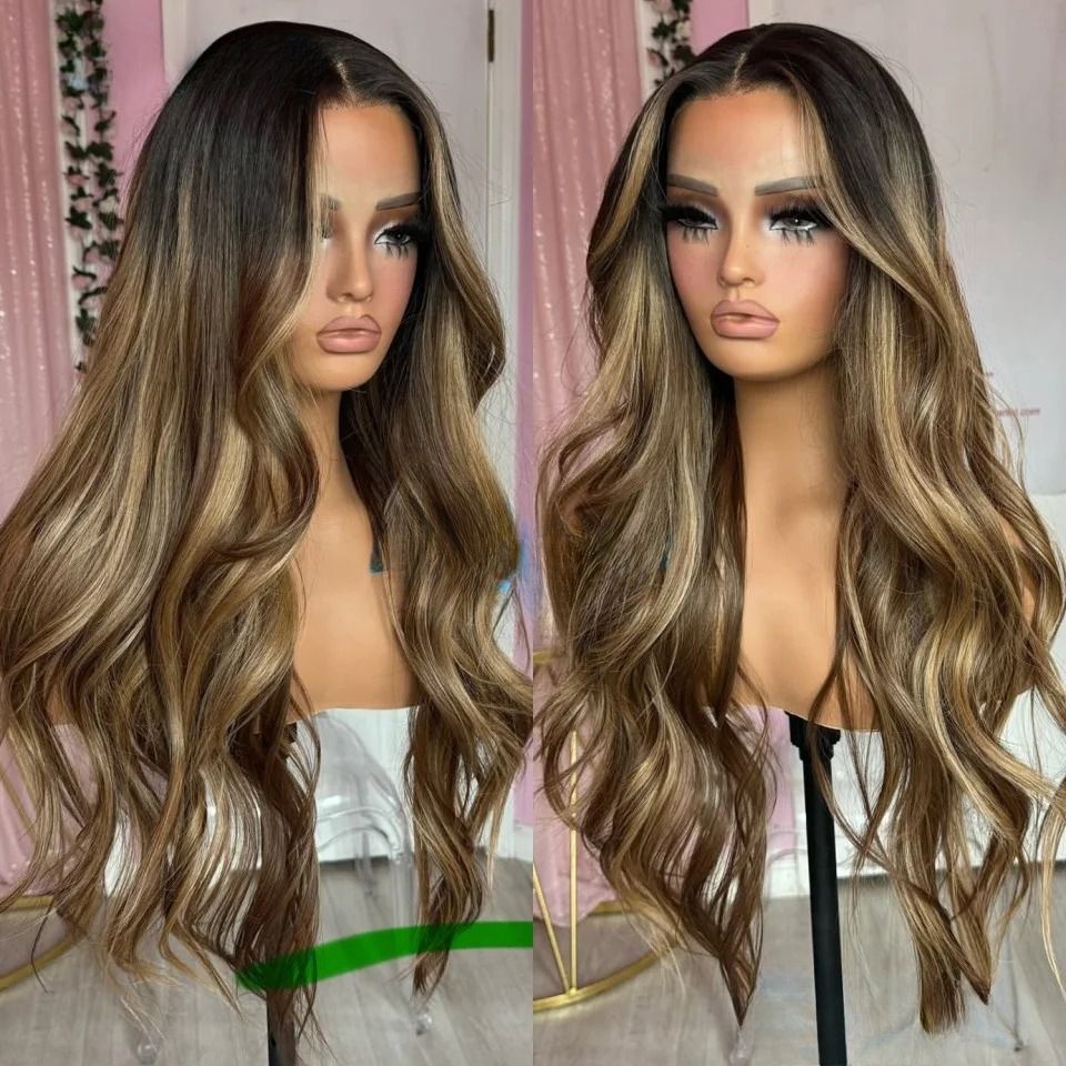 Body Wavy Brown Blonde Highlight Balayaga Glueless 13x4 Silk Top
