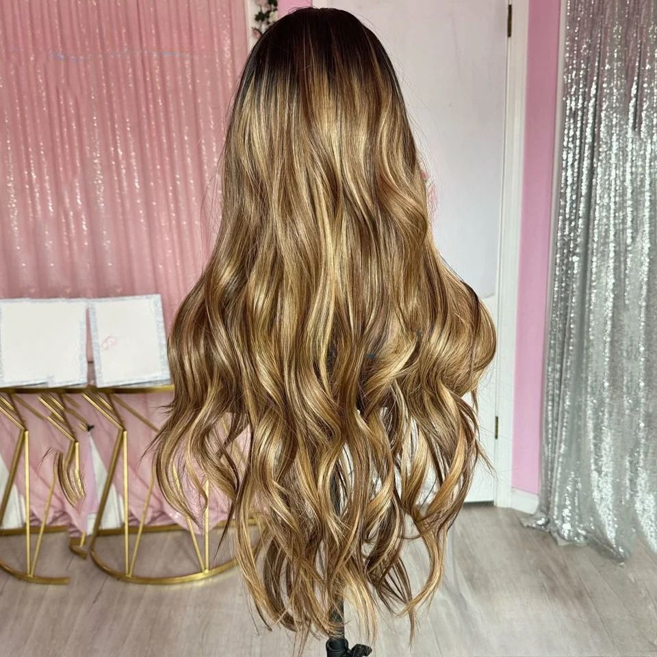 Body Wavy Brown Blonde Highlight Balayaga Glueless 13x4 Silk Top view 3