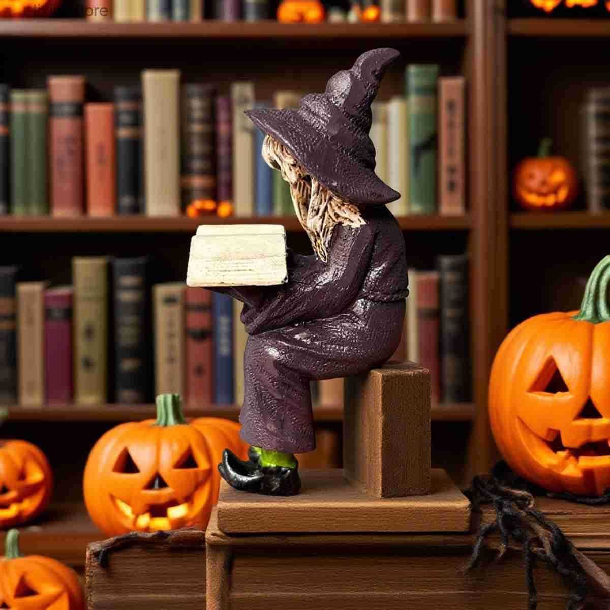 T250904 Halloween Witch Reading Book Resin Statue . - Image 2