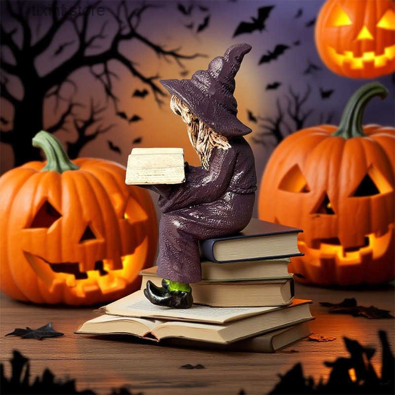 T250904 Halloween Witch Reading Book Resin Statue . - Image 3