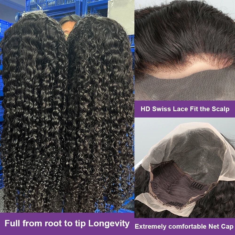 Curly Human Hair Wig 250 Density Invisible Strap 360 HD view 3