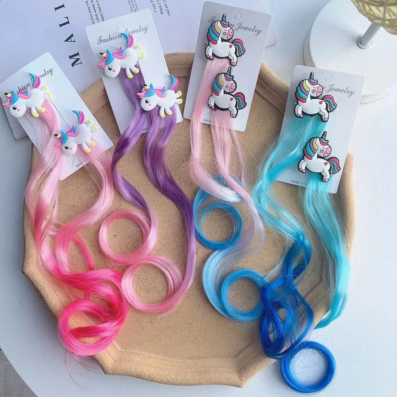 Colorful Wigs Hairclip Ponytail Holder Princess Bows Uni corn detail view 5