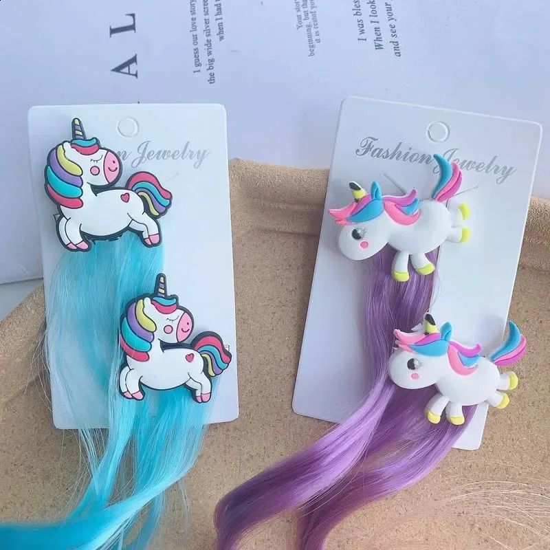 Children Unicorn Colorful Wig Hairpins Hair Accessories Kids Girls view 3