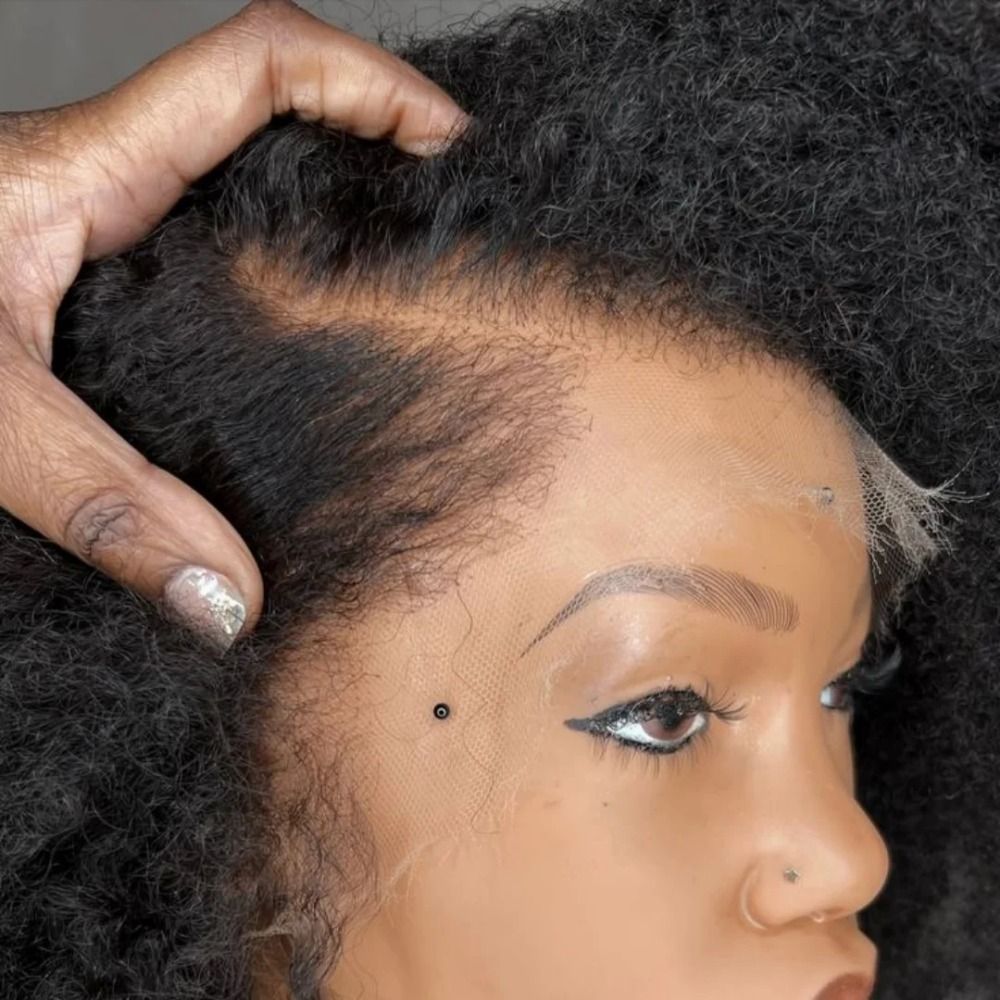 4C Edges Hairline Kinky Straight 360 Full Lace Wigs Yaki view 3