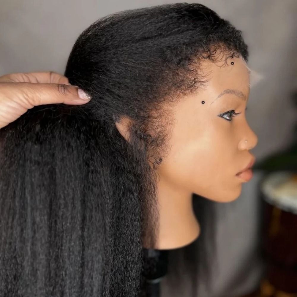4C Edges Hairline Kinky Straight 360 Full Lace Wigs Yaki