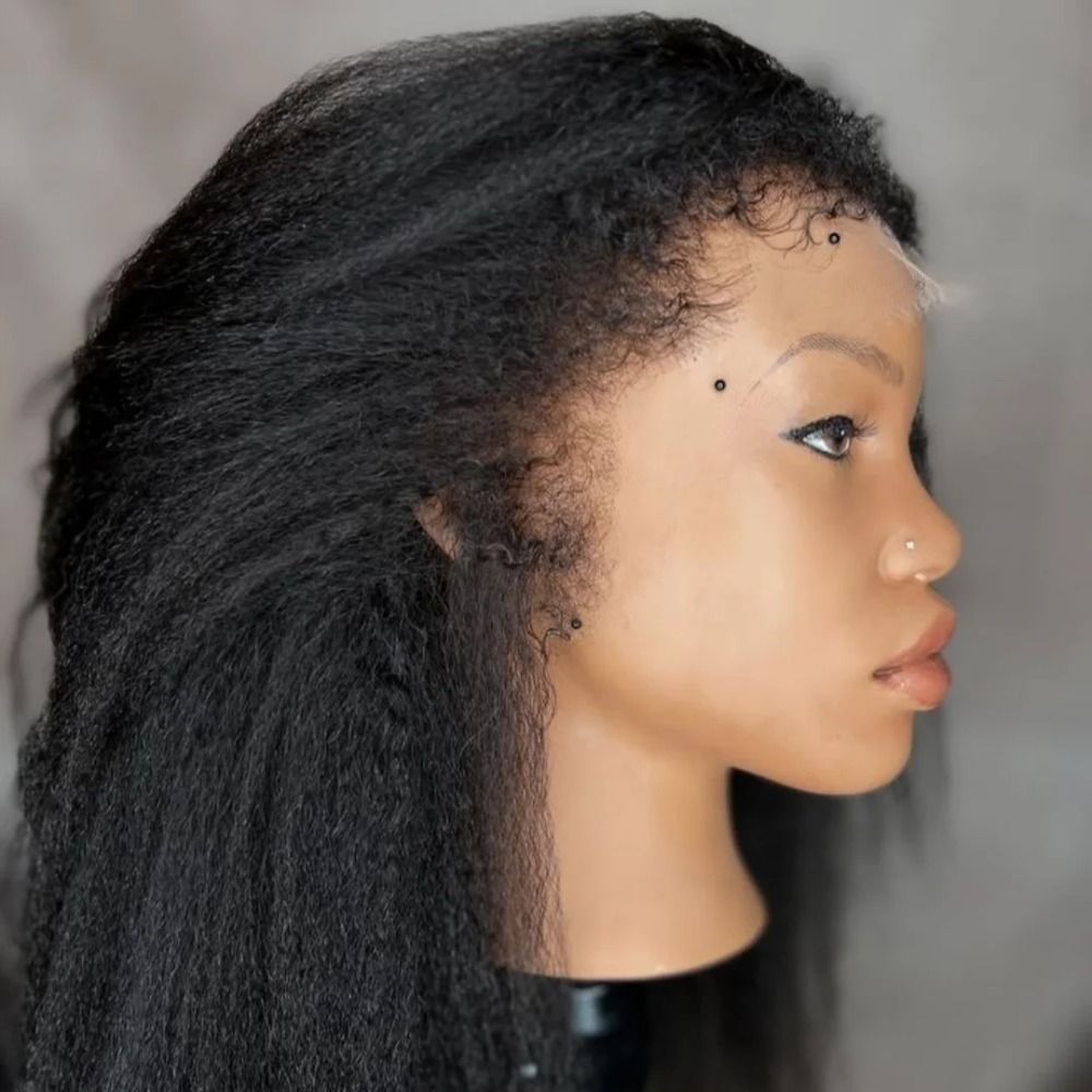 4C Edges Hairline Kinky Straight 360 Full Lace Wigs Yaki view 2