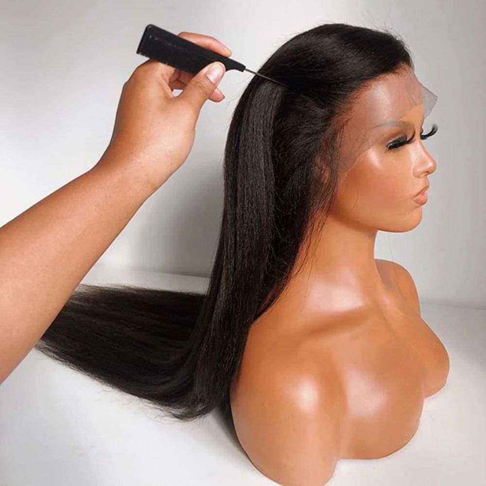 4C Edges Hairline Kinky Straight 360 Full Lace Wigs Yaki detail view 1