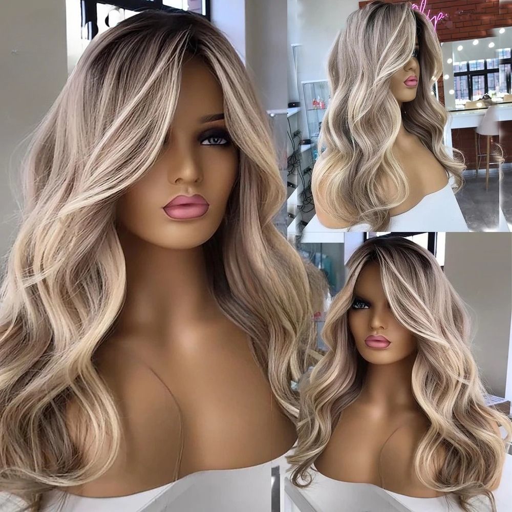High Density Creamy Honey Blonde Platinum Balayage Wig Body Wave detail view 3
