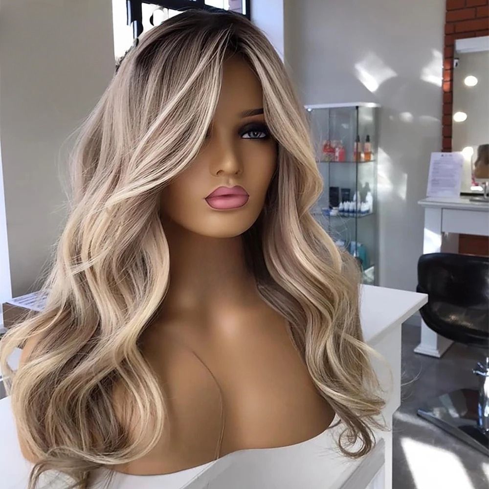 High Density Creamy Honey Blonde Platinum Balayage Wig Body Wave detail view 2