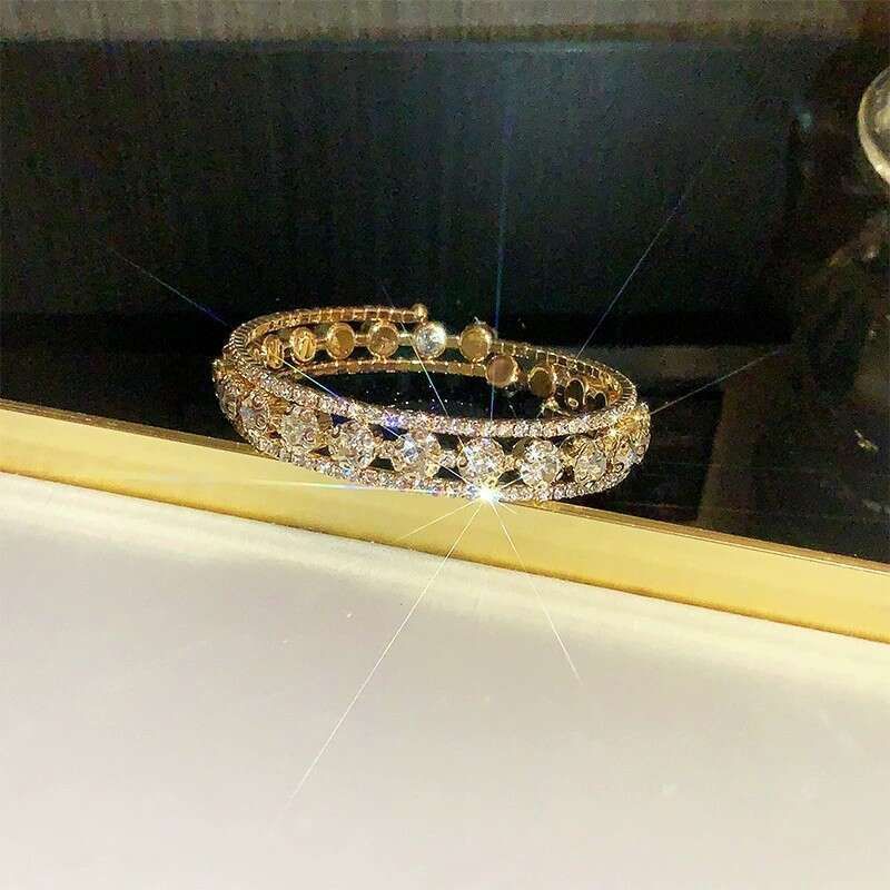 Full Dia Sparkling Three Bride Versatile Rhinestone Wrapped Open Crystal Bracelet High End Multi Layer_voghion.com