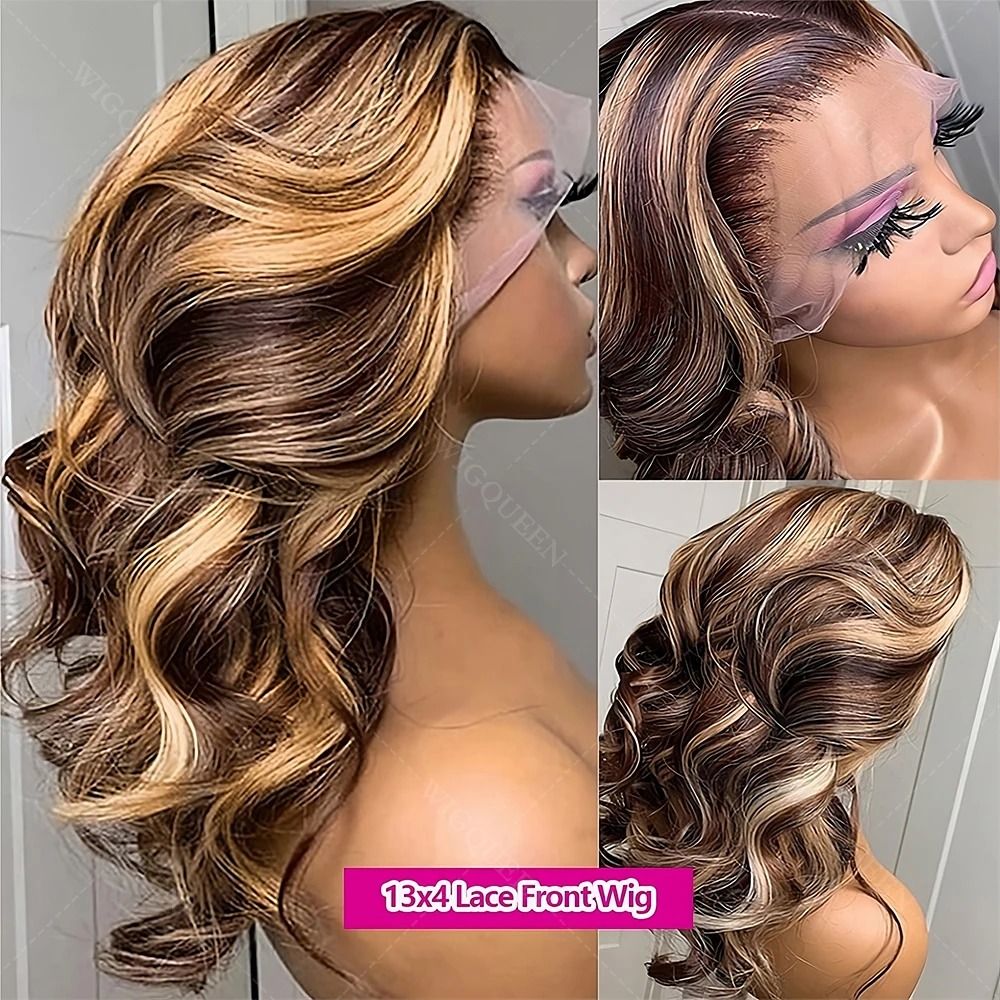 4/27 Balayage Blonde Highlight 13x6 Glueless Wigs Body Wave Human view 2
