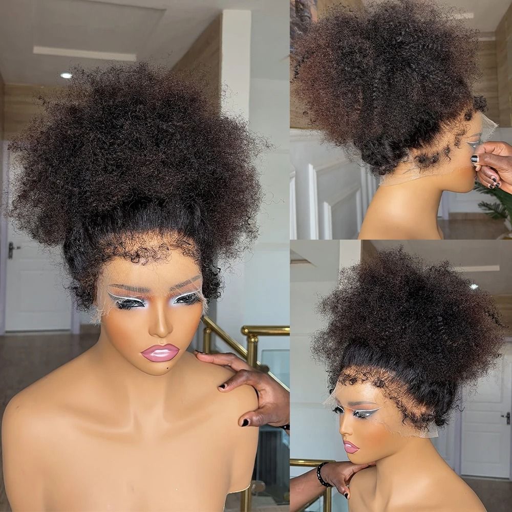 180% Density Afro Kinky Curly Human Hair Wig Short Bob view 3