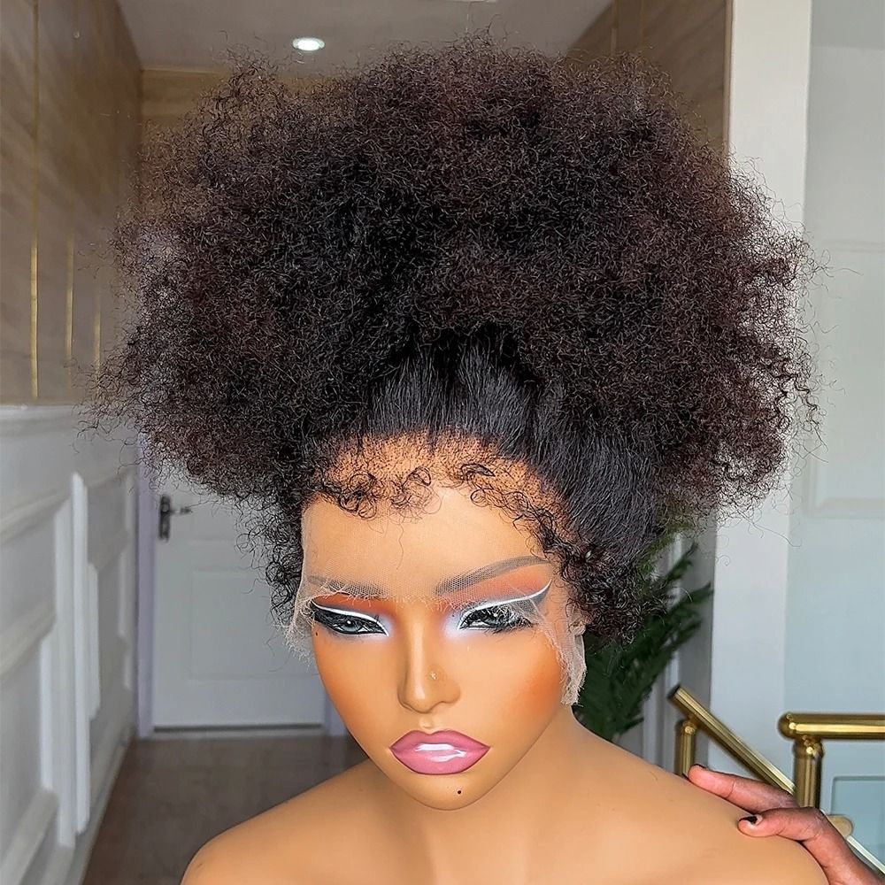 180% Density Afro Kinky Curly Human Hair Wig Short Bob