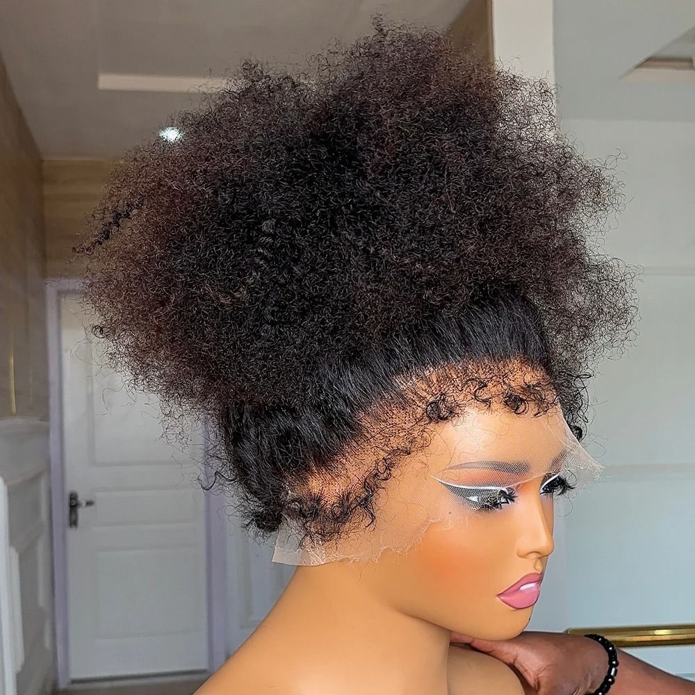 180% Density Afro Kinky Curly Human Hair Wig Short Bob view 2
