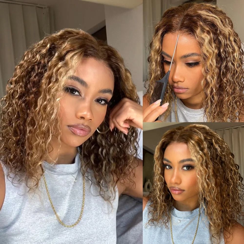 Hd Lace woman Wig Glueless Water Wave Short Bob Human