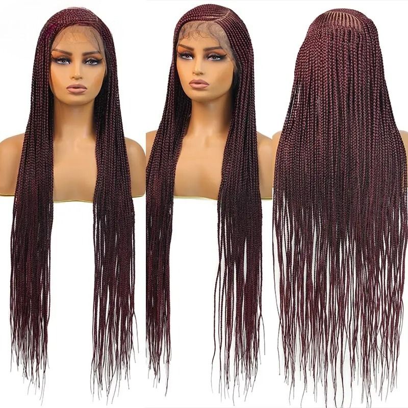 Burgundy 360 Full Lace Box Braided Wig For Black Women view 3