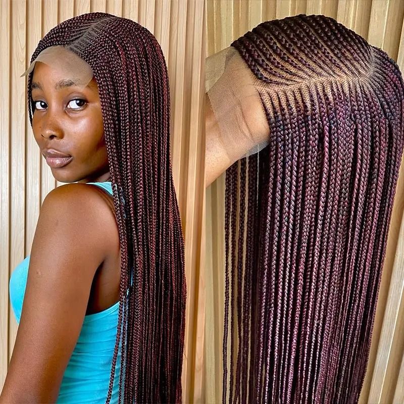 Burgundy 360 Full Lace Box Braided Wig For Black Women view 2