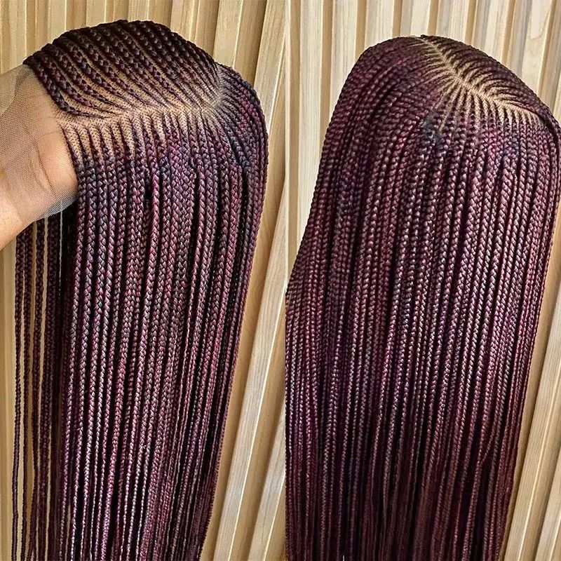 Burgundy 360 Full Lace Box Braided Wig For Black Women