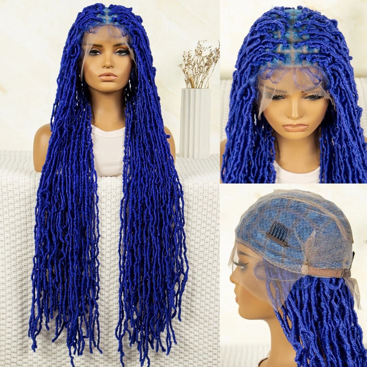 Burgundy 360 Full Lace Box Braided Wig For Black Women detail view 6