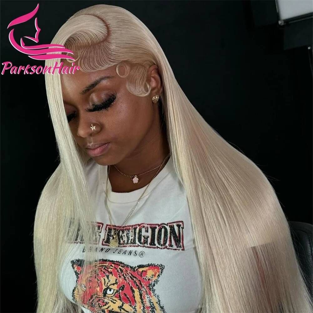 13*4 lace wig White 13X6 HD Platinum Ash Blonde 613 detail view 3