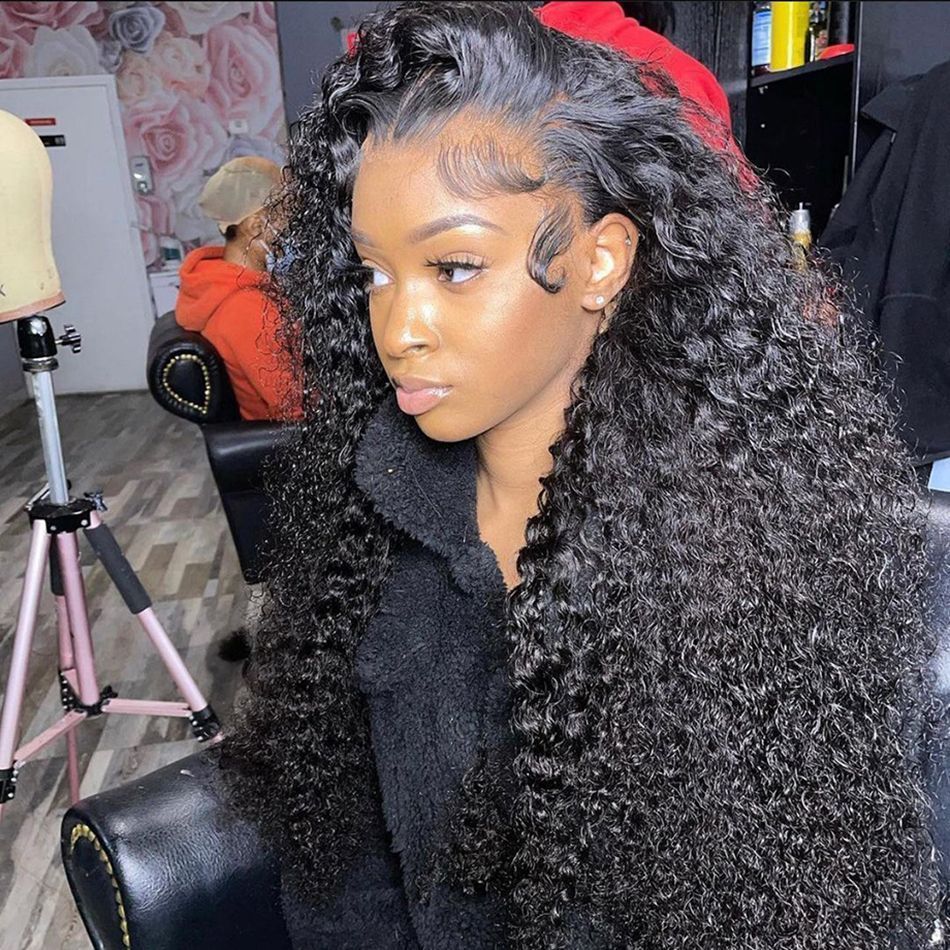 200density Black Glueless Curly Human Hair Wig for Women Water detail view 2