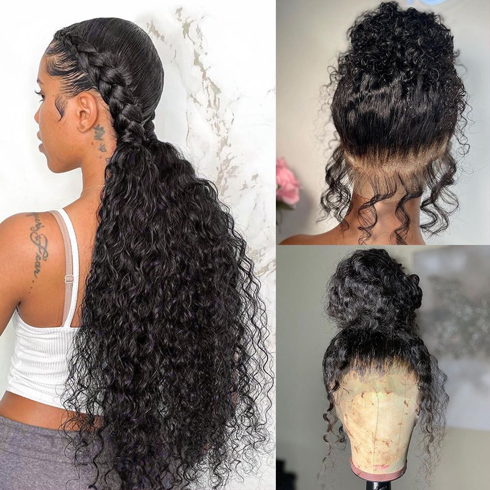 200density Black Glueless Curly Human Hair Wig for Women Water detail view 6