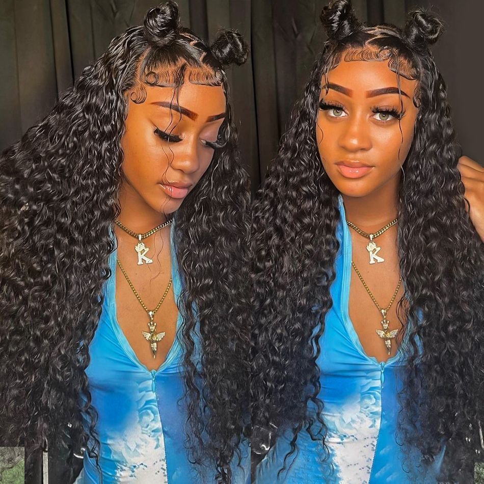 200density Black Glueless Curly Human Hair Wig for Women Water detail view 3
