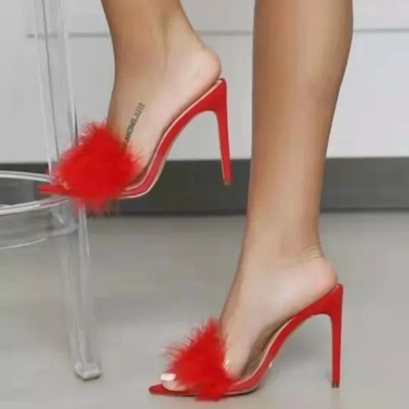 Scarpe da donna taglie forti, pantofole eleganti moderne da donna, sandali con tacco alto e sottile con punta a piuma 250106_voghion.com