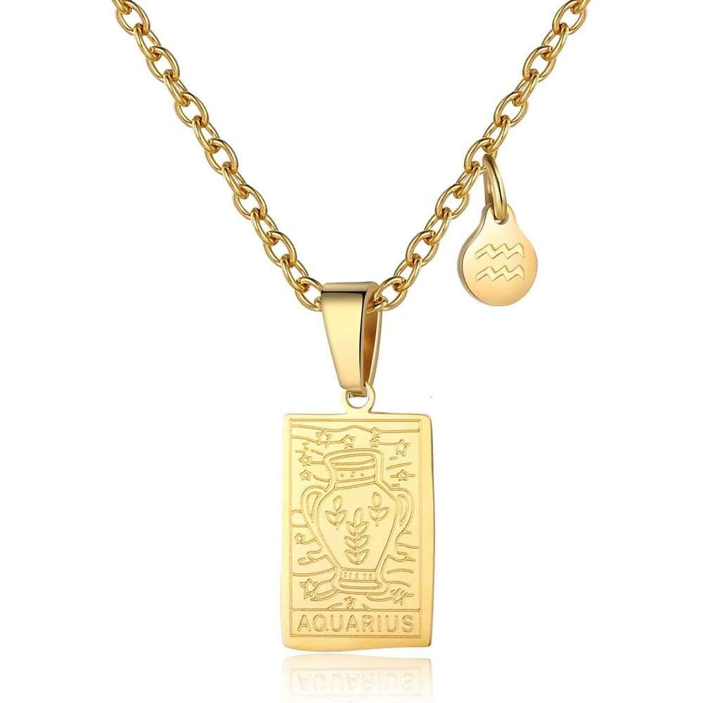 klace Pendentif Carte de Tarot Constellation pour Femme Double Face Acier Inoxydable Doré Étanche Inaltérable Amitié_voghion.com