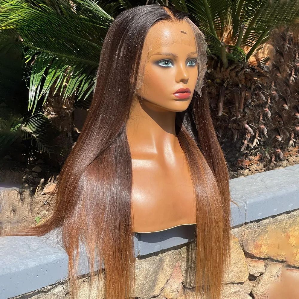 Super Double Drawn Ombre 1b/4 Colored Glueless Wig 13x4 Brown view 2