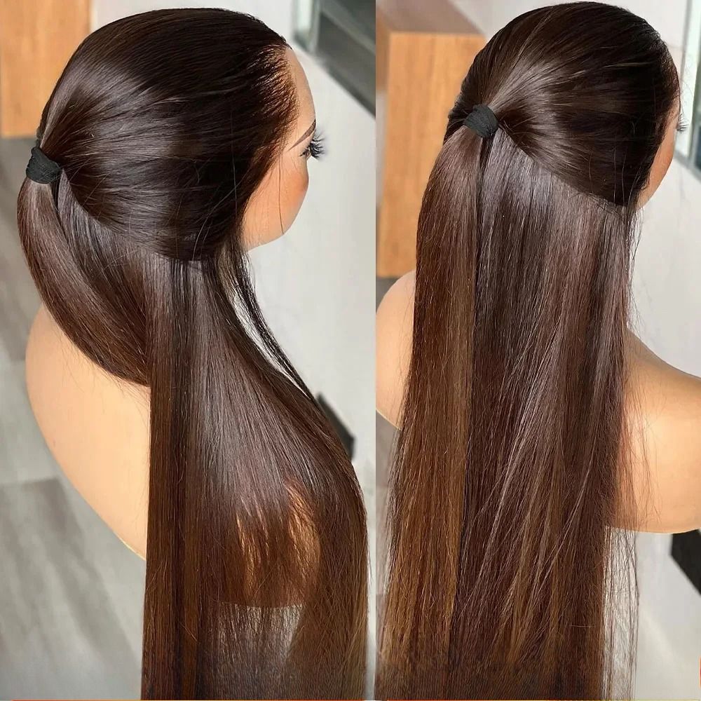 Super Double Drawn Ombre 1b/4 Colored Glueless Wig 13x4 Brown