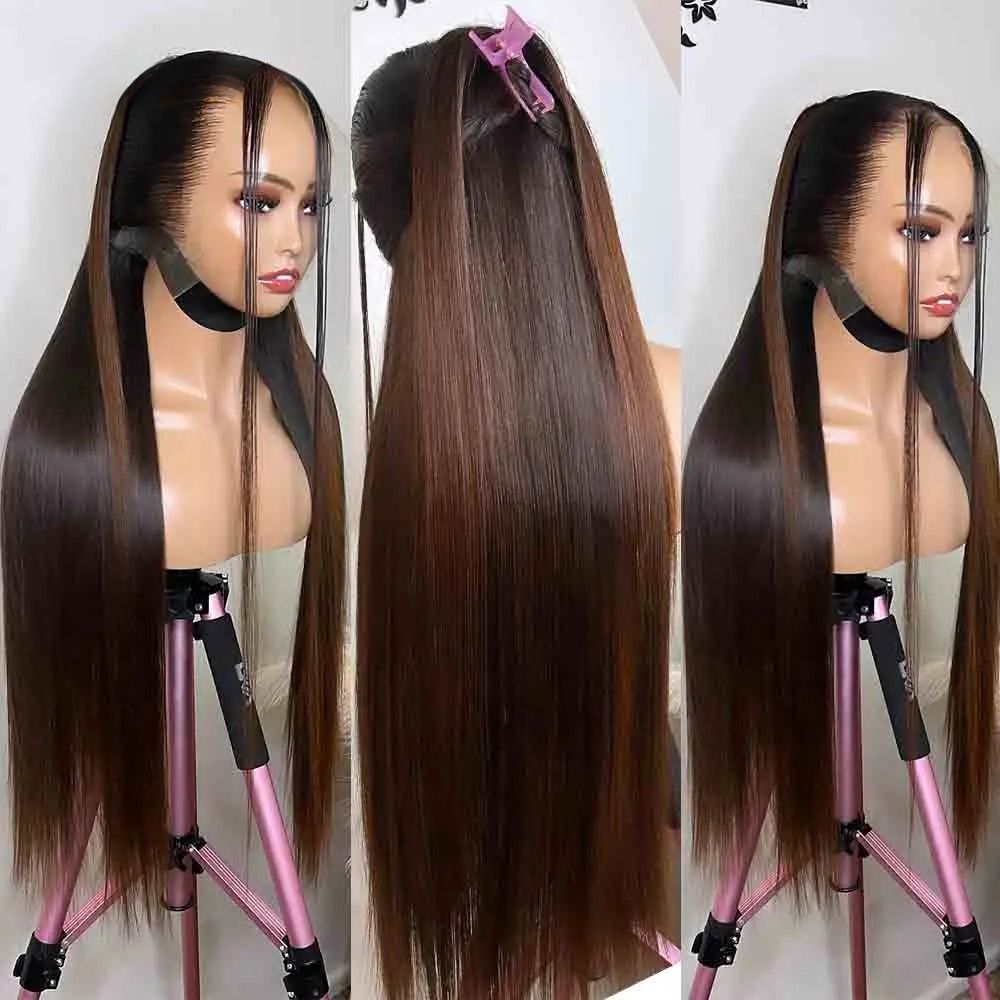 Super Double Drawn Ombre 1b/4 Colored Glueless Wig 13x4 Brown view 3