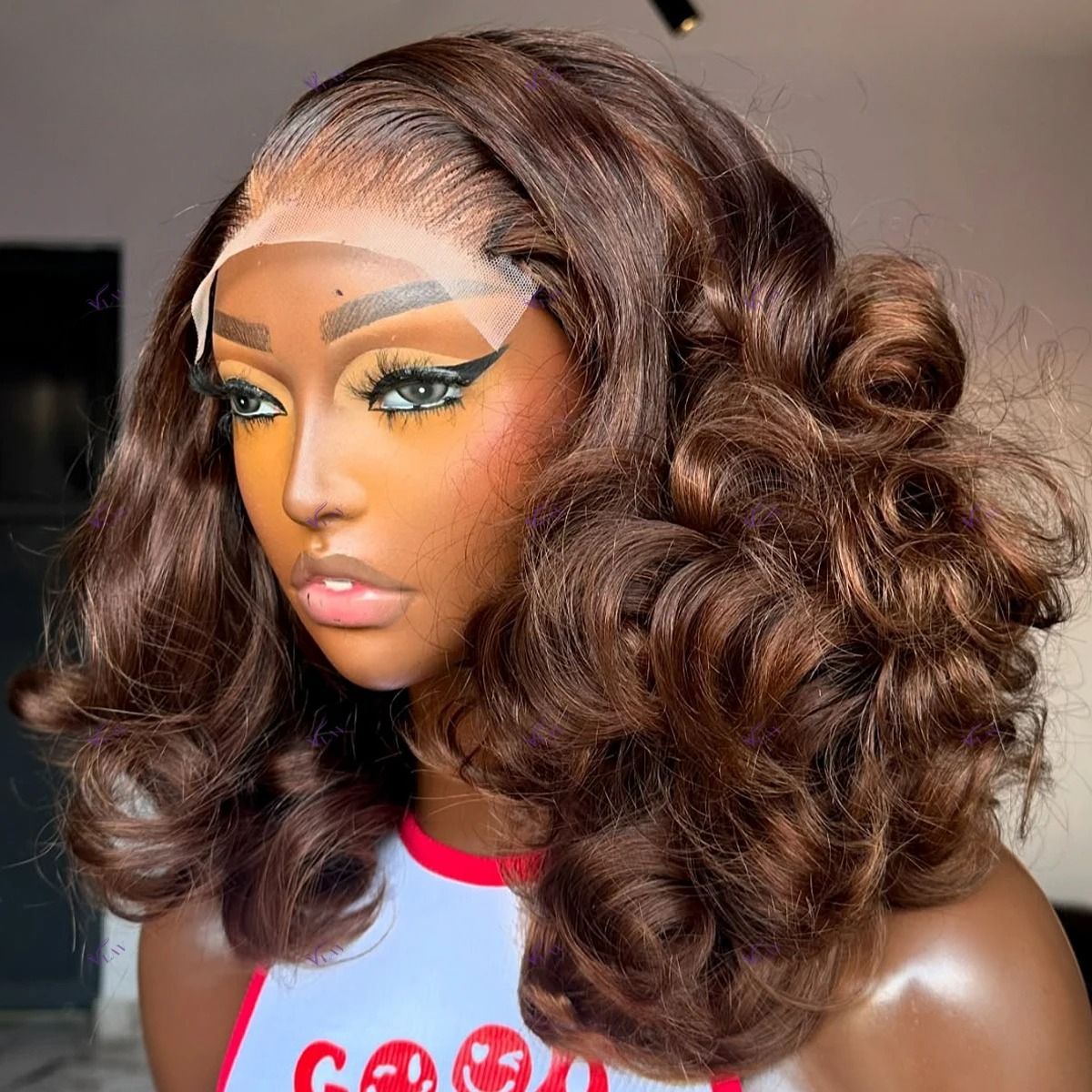 300 Density Glueless Wig Human Hair Bouncy Curly Short Lace