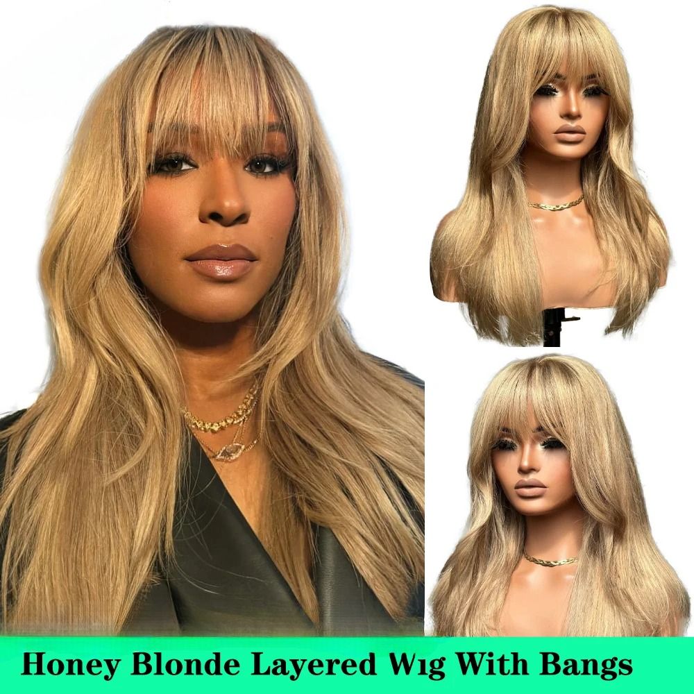 Honey Blonde Bangs Straight Wig view 2